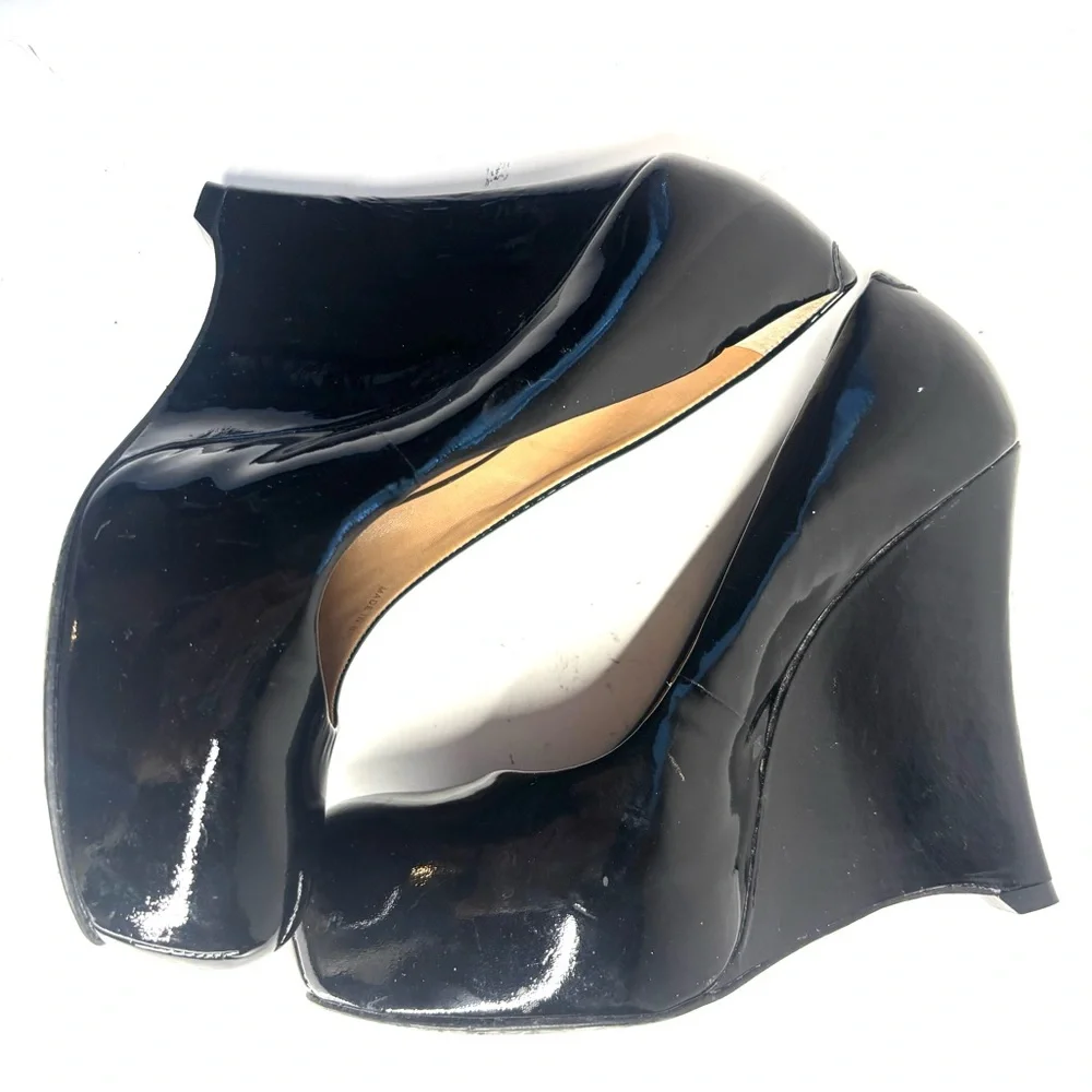 pour la victoire sleek platform shoes black patent wedge heels 7 whimsygoth punk - Picture 5 of 11